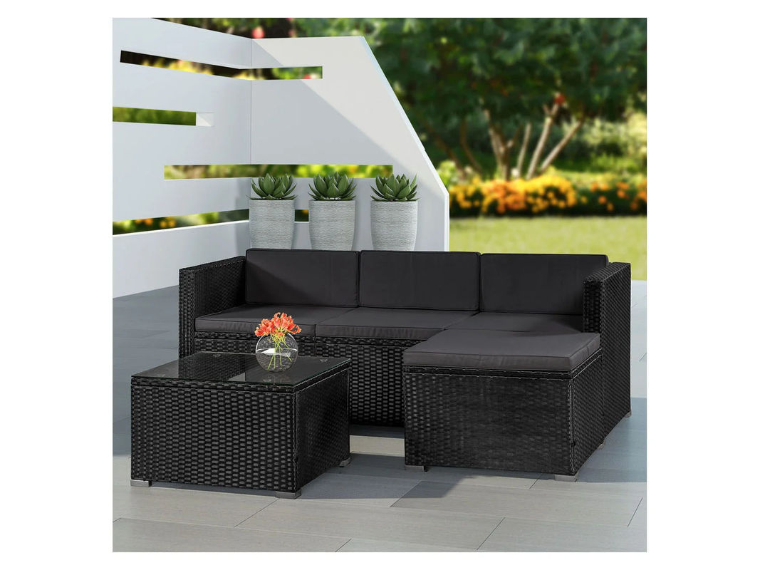 Juskys Polyrattan Lounge Sitzgarnitur Punta Cana M in Schwarz mit dunkelgrauen Bezügen für 3-4 Personen inklusive Sofa, Tisch und Hocker - Bild 2