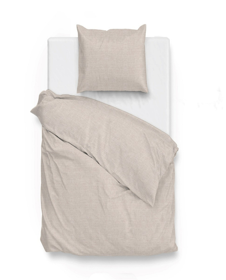 Zo! Home Cotton Bettwäsche Lino Sandy Beige Natur Melierte Uni mit Bettbezug 155 x 220 cm und Kissenbezug 80 x 80 cm - Bild 1