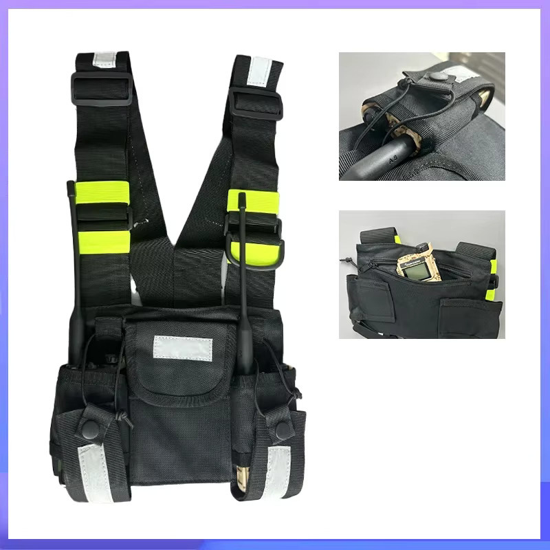 RONGYIN Walkie Talkie Brustgurt mit Reflektierenden Elementen und Front Pack Beutel in Schwarz - Bild 3