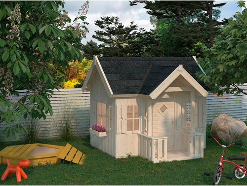 Palmako Spielhaus Jennie aus Fichtenholz in Braun mit integrierter Terrasse und Satteldach, B/H/T: 233 x 219 x 157 cm - Bild 3