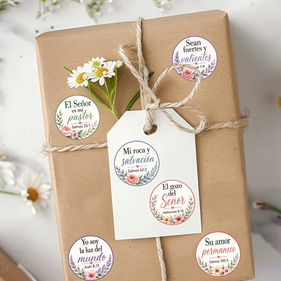 500 Stück Spanische Bibelvers-Aufkleber-Rolle mit 10 floralen Schriftdesigns in Multicolour für Geschenkverpackungen und Tagebücher - Bild 3