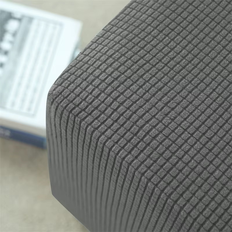WANERQU Hockerbezug aus Polarfleece in Grau, elastische Ottomane Abdeckung mit rutschfestem Design - Bild 4