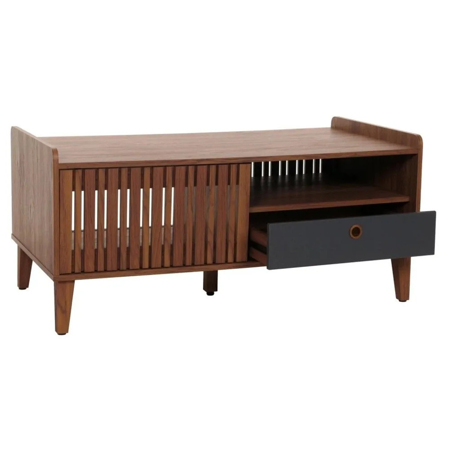 Couchtisch MCW M48 aus Mangoholz in Braun mit dunkelgrauer Schublade, B/T/H: 114 x 52 x 59 cm - Bild 3