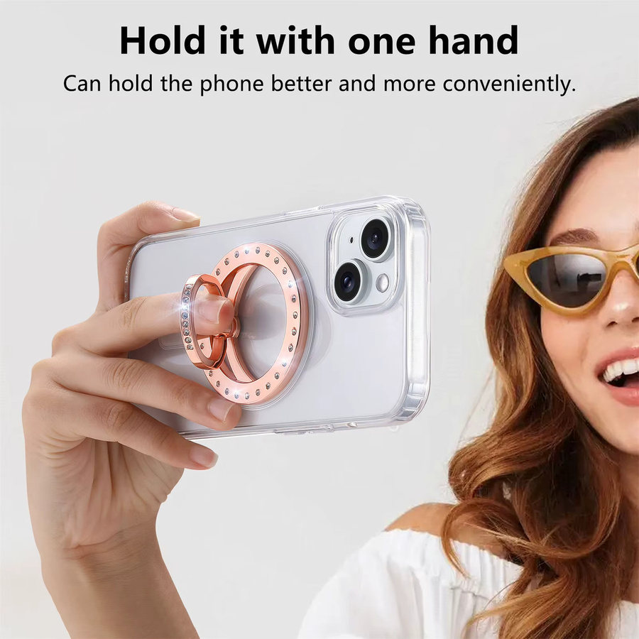 Glitzernder Strass Magnet-Telefonständer mit 360 Grad Drehung und Fingerring-Halter für MagSafe in Pink und Gold - Bild 2