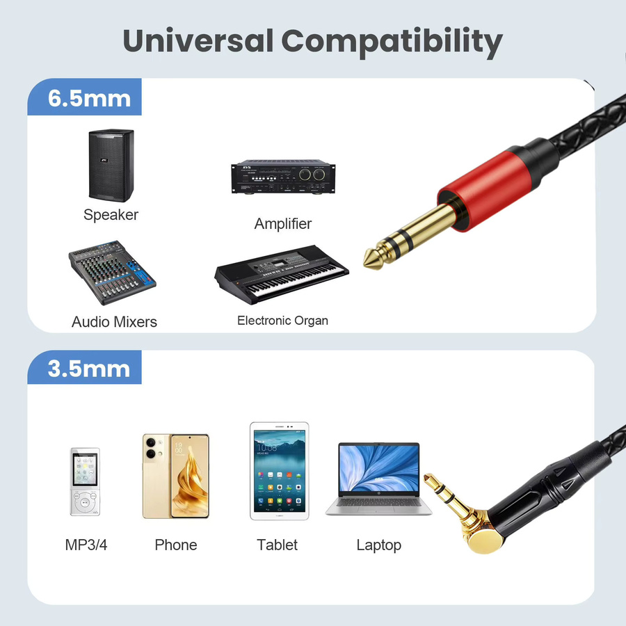 BSN 90-Grad-Adapterkabel mit 3,5-mm-Stecker auf 6,35-mm-Buchse für Kopfhörer, Lautsprecher und Verstärker - Bild 3