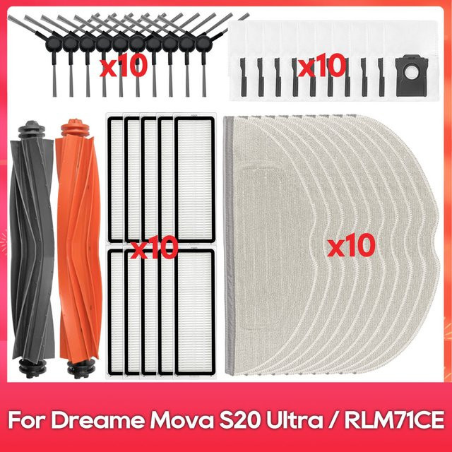 OSSIEAO Zubehör-Set für Dreame Mova S20 Ultra / RLM71CE mit Haupt- und Seitenbürsten, Filtern, Wischpads und Staubbeuteln, Multicolor - Bild 1