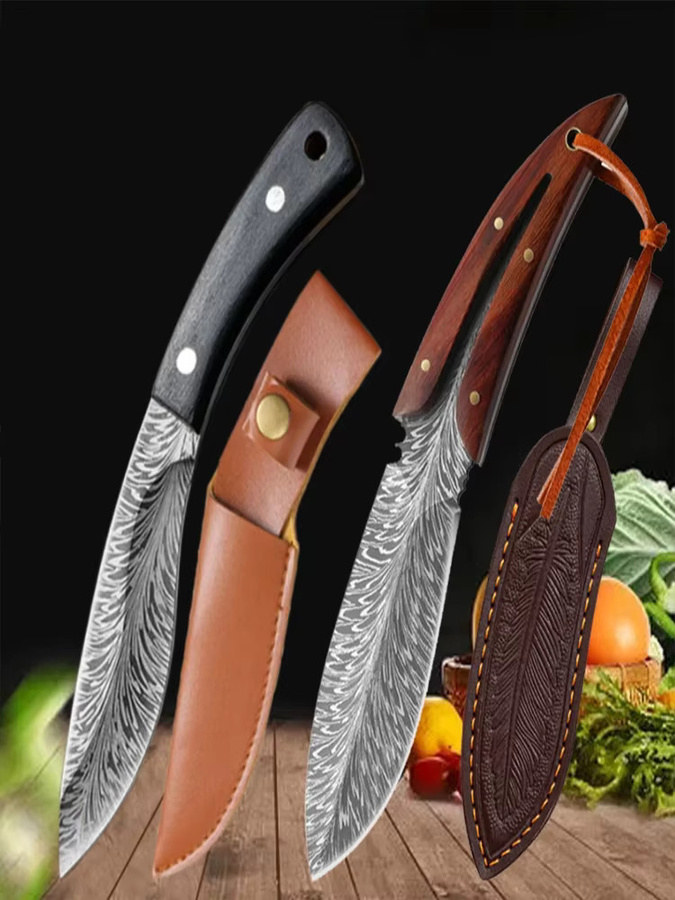 WXCOO Edelstahl Fleischbeil geschmiedetes Multi-Steak-Messer mit Federmuster in Silber - Bild 6