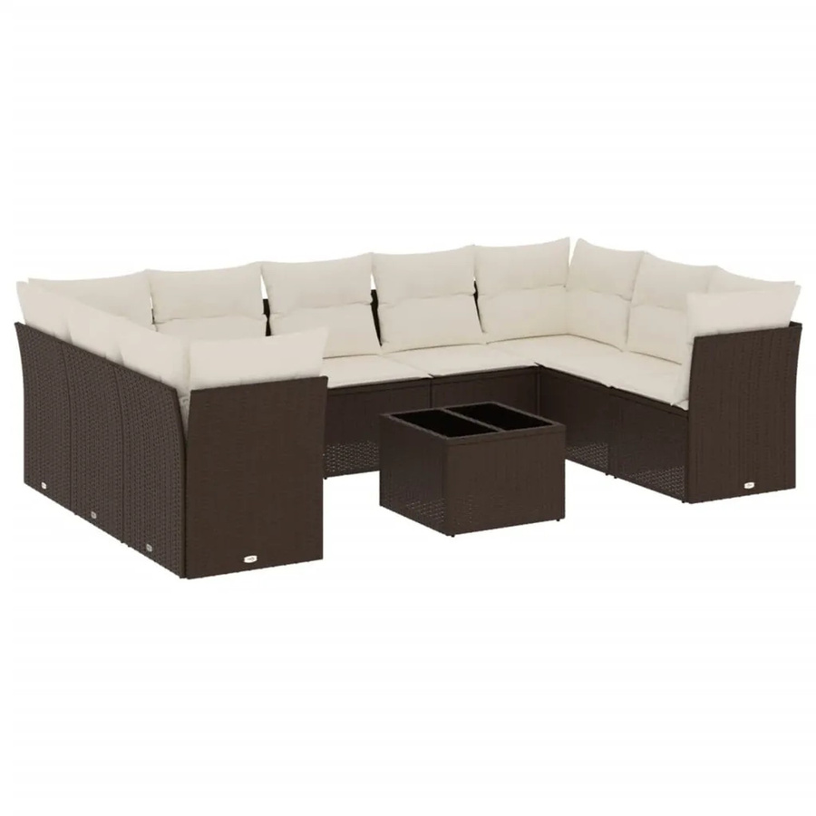 vidaXL 10-tlg. Garten-Sofagarnitur aus Poly-Rattan in Braun mit Tisch und Kissen inklusive Stauraum - Bild 2