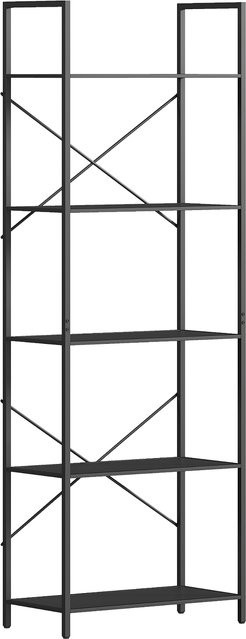 HOMCOM Bücherregal mit 5 Ebenen im industriellen Design, Standregal mit Metallrahmen in Schwarz, B/T/H: 60 x 30 x 170,5 cm - Bild 1