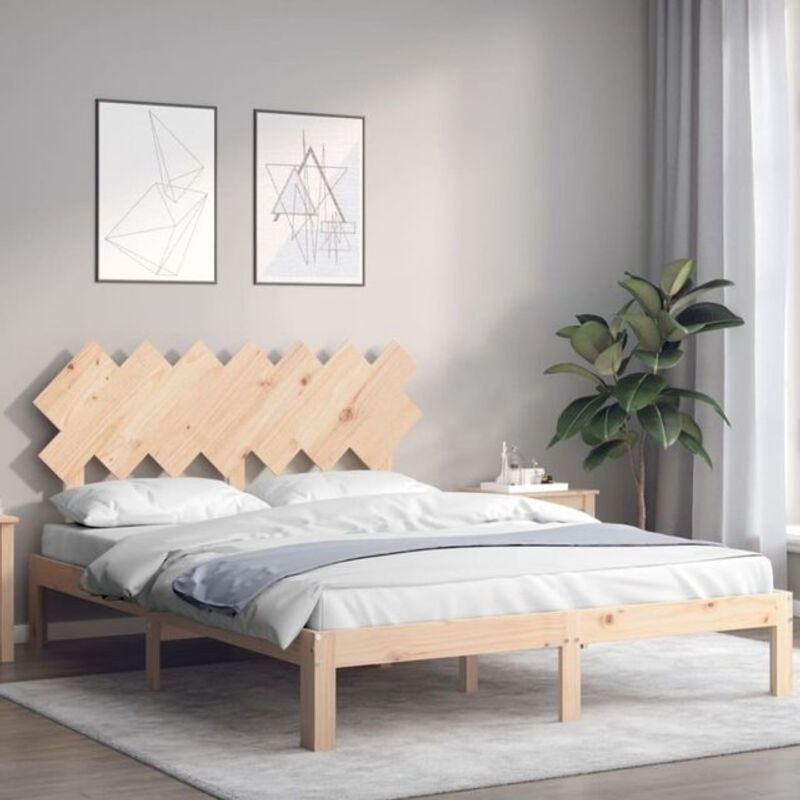 Massivholzbett aus Kiefer mit Kopfteil von Vidaxl in Braun im Landhaus- und Skandinavischen Stil, B/T/H: 150 x 200 x 81 cm - Bild 1
