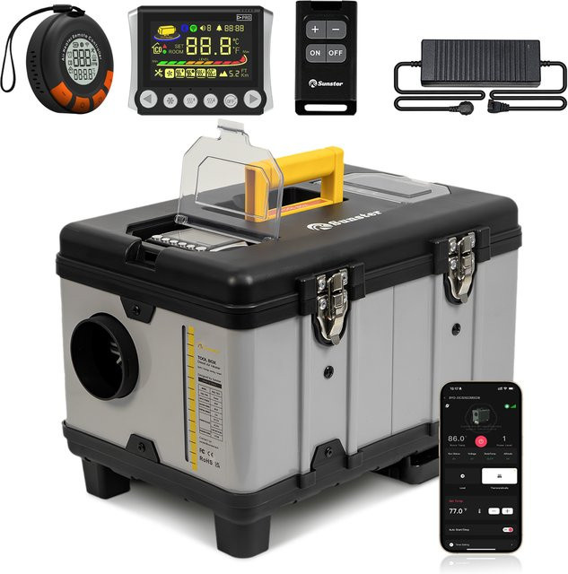Sunster TB10PRO 8KW Diesel-Lufterhitzer mit Bluetooth-App, Belüftungsmodus und CO-Monitor für Camping, Boot und Fahrzeug, 12V/24V/220V - Bild 1