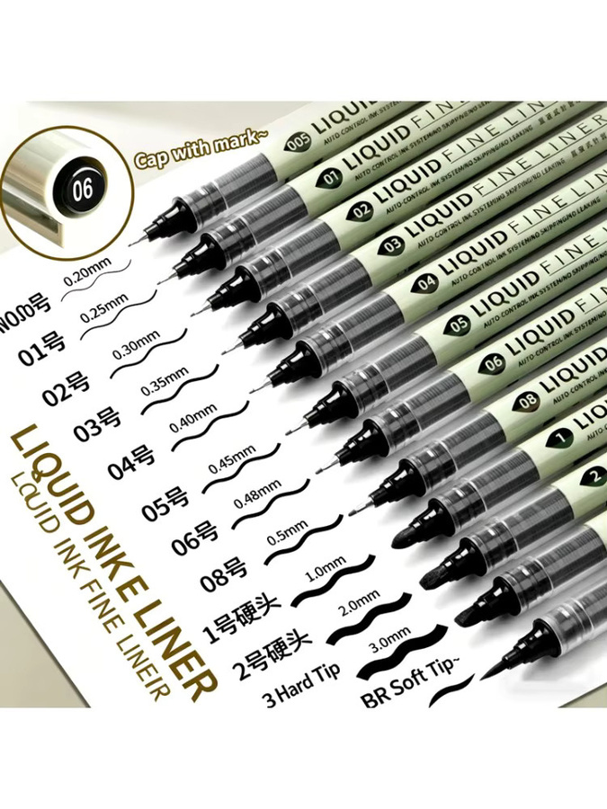 Tibs Fineliner Set mit 12 schwarzen Skizziermarkern für Manga-Kunst und Kalligraphie - Bild 5