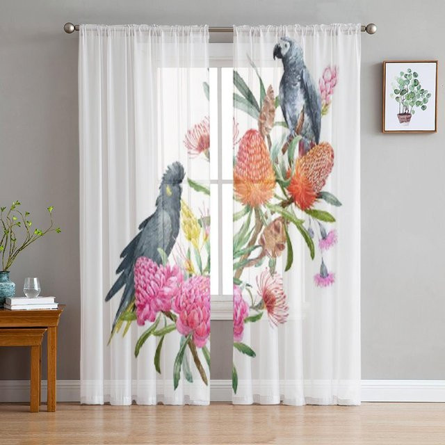 Transparenter Tüll-Fenstervorhang Super Six mit floralem Blumenmuster in Weiß, B: 135 cm, H: 114 cm - Bild 1