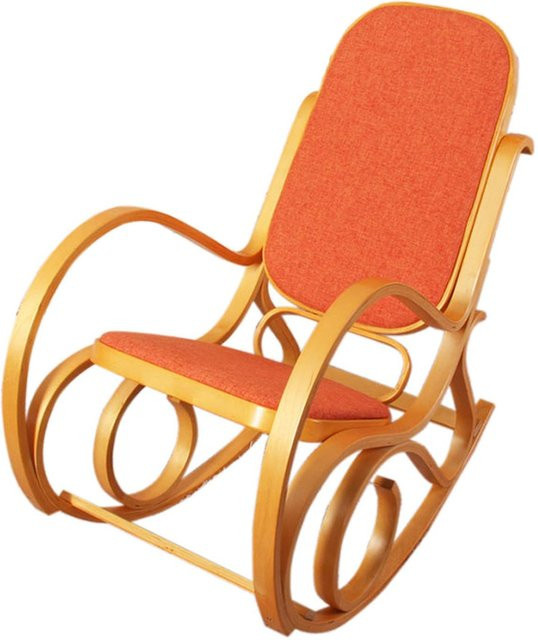 MCW Schaukelstuhl Gallarate in Eiche-Optik mit orangefarbenem Stoffbezug im Retro-Design - Bild 1