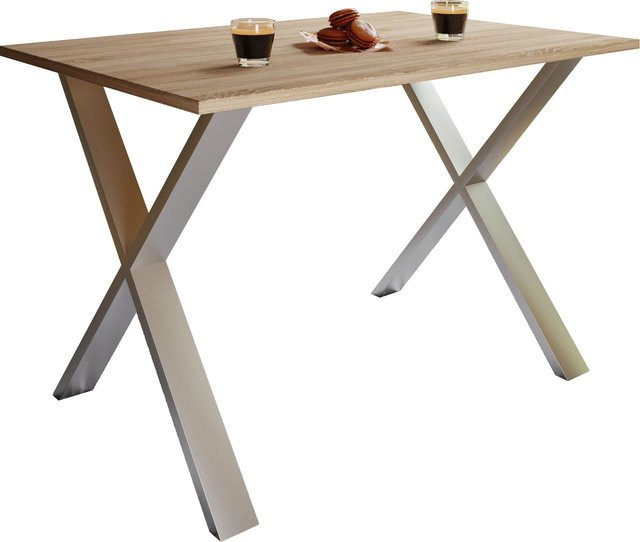 VCM Esstisch Xona in Sonoma-Eiche und Silber mit X-Fußgestell, B: 110 cm, T: 80 cm, H: 76 cm - Bild 1