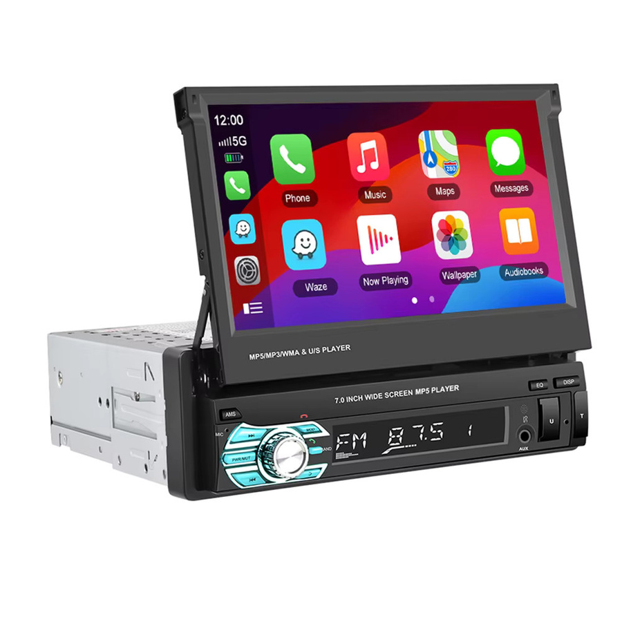 Podofo 1Din Autoradio mit 7 Zoll einziehbarem Bildschirm, Bluetooth, Carplay, Android Auto, MP5 Multimedia-Player und Mirror Link in Schwarz - Bild 7
