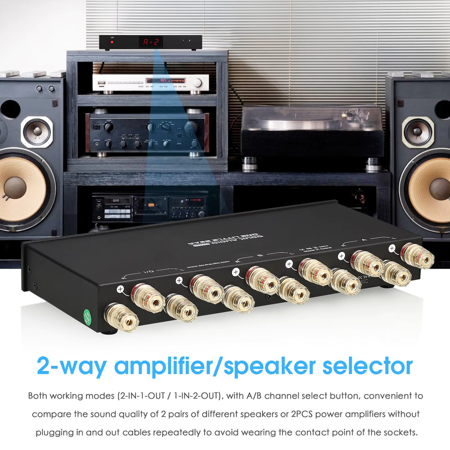 Nobsound SP102 2-in-1-zu-2-aus Audio-Splitter Passiver Verstärker mit LED-Anzeige und Fernbedienung, Schwarz - Bild 3