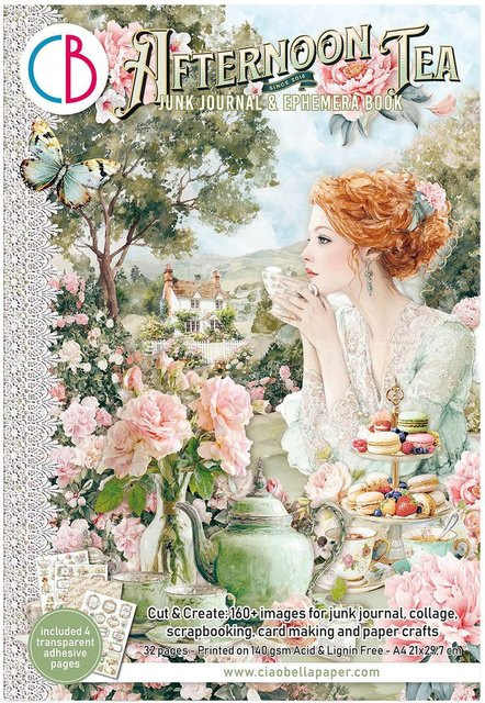 Ciao Bella Junk Journal & Ephemera Book Afternoon Tea in Grün und Rosa - Bild 1