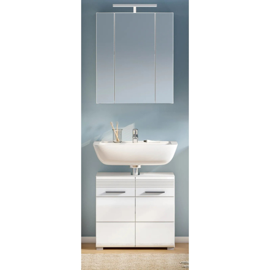 Inn.Furn Badmöbel-Set Leon 2-teilig in Weiß Hochglanz mit Spiegelschrank und Waschbeckenunterschrank, Breite: 60 cm - Bild 2