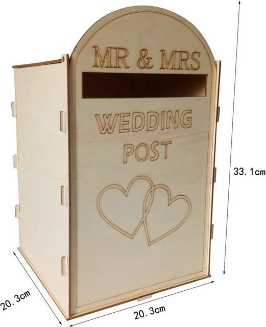 Rustikaler mfySpace Hochzeitsbriefkasten aus Holz mit Schloss in Braun für Hochzeiten und Jubiläen - Bild 1