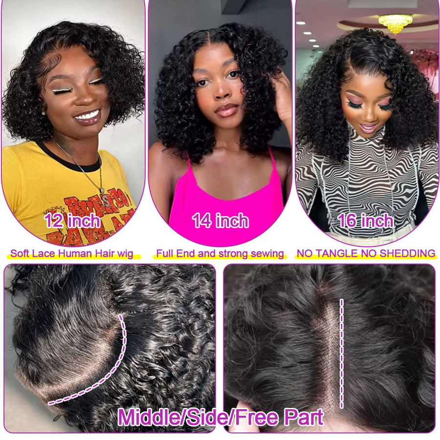 HJ WEAVE BEAUTY Wear And Go Deep Wave Lace Frontal Bob Perücke, Echthaarperücke, Damen - Bild 5