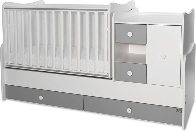 Lorelli Babybett und Jugendbett 3 in 1 Mini Max umbaubar für 2 Kinder, Weiß Dunkelgrau - Bild 1