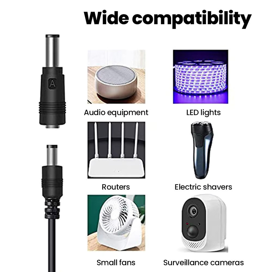 Elough 5-in-1 USB auf 5V DC Stromkabel in Schwarz mit 5 wählbaren Anschlüssen und 5,5 x 2,5 mm Klinke als universelles Ladekabel für TV-Boxen - Bild 4