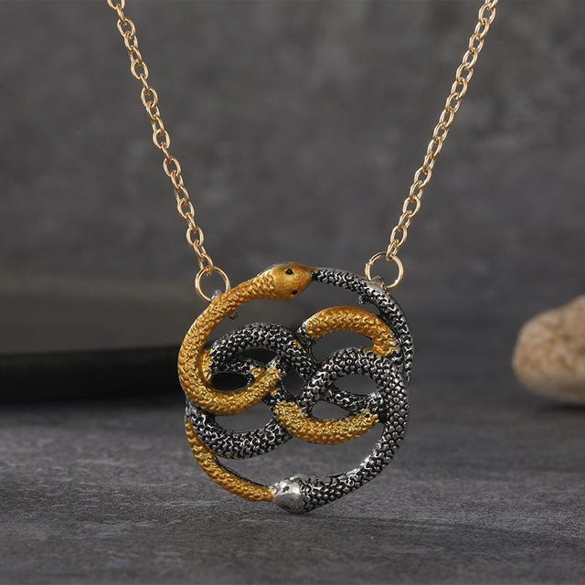 YIRAN Jewelry Halskette Doppel-Schlangenanhänger, Metall, Schwarz, Unisex - Bild 1