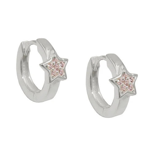 SIGO Creolen Stern, 925 Silber, Zirkonia pink, Kinder - Bild 1