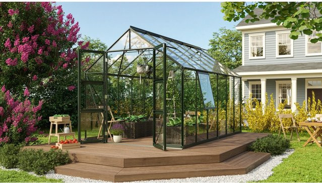 Vitavia Gewächshaus Olymp 9900 in Smaragdgrün mit Sicherheitsglas, Aluminiumrahmen und Fundament - Bild 1