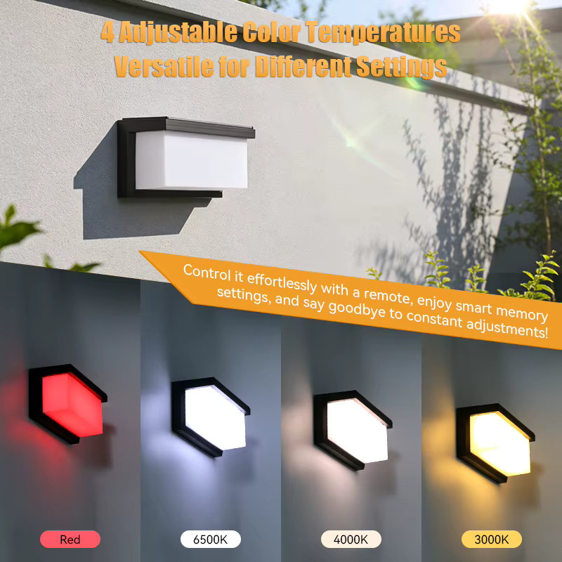 CANMEIJIA Solar-Wandleuchte IP65 wasserdicht mit RGB-Farben und Fernbedienung in Schwarz für Garten und Außenbereich - Bild 4