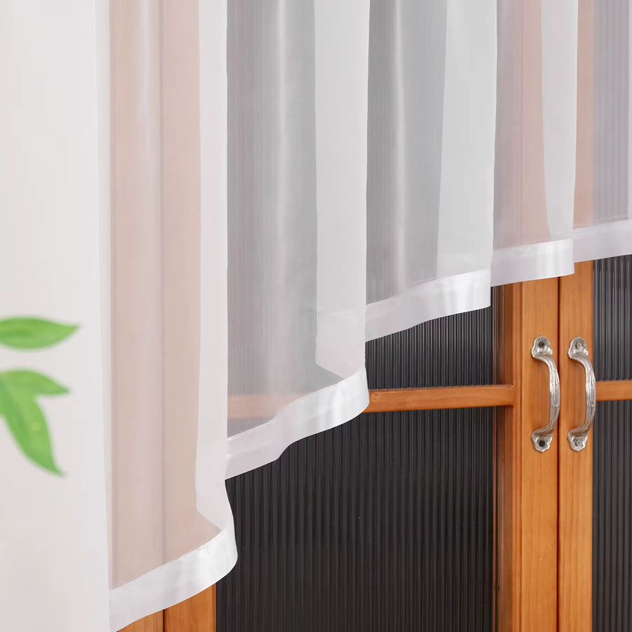 FLYINGCURTAINS Café-Volant-Schleier aus halbtransparentem Stoff mit Satinbesatz in Weiß - Bild 2