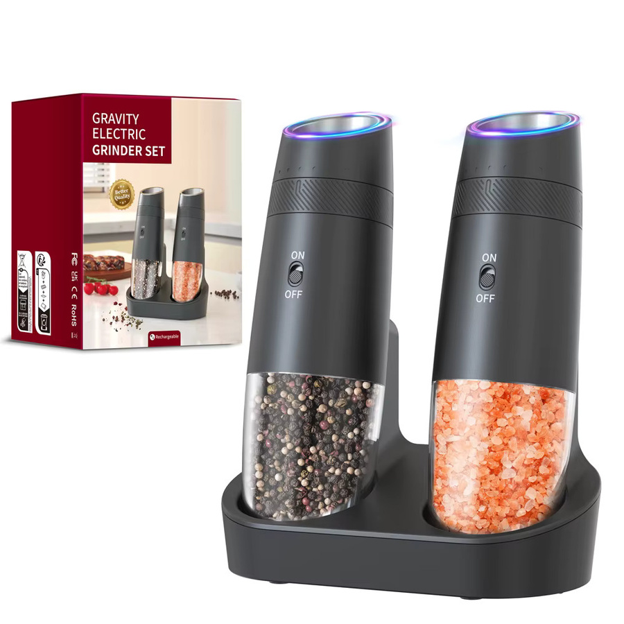 CLITON Automatisches Salz- und Pfeffermühlen-Set, USB wiederaufladbar, Schwarz, Einstellbare Grobheit - Bild 7