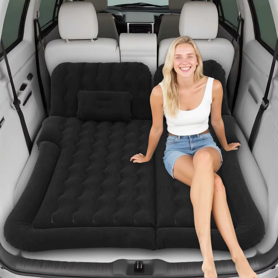 SUV-Luftmatratze mit Kissen, verdicktes aufblasbares Autobett-Set in Gelb-Schwarz für Camping und Roadtrips - Bild 2