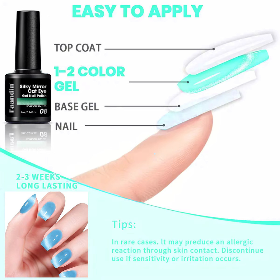Faandin Cat-Eye-Gel-Nagellack, Glänzend, Damen - Bild 4