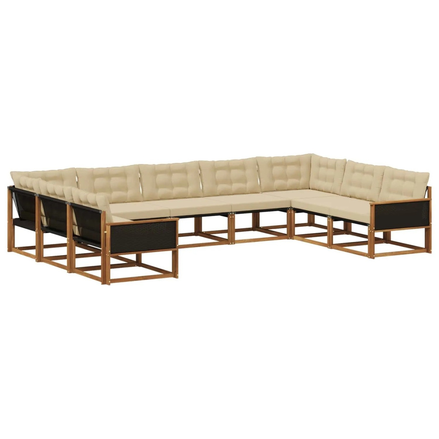 vidaXL Outdoor-Sofagarnitur L-Form aus Akazienholz mit 9 Kissen in Natur-Beige und Textilene - Bild 2