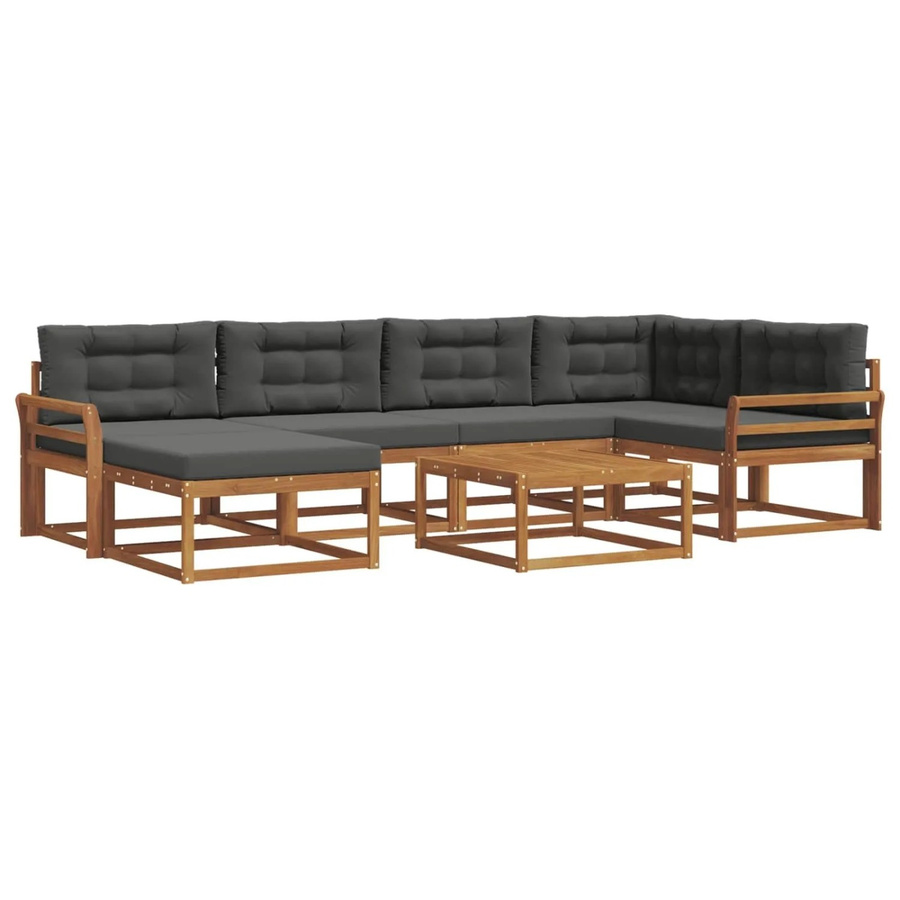 vidaXL Outdoor-Sofagarnitur 7-teilig aus Akazienholz mit Kissen in Anthrazit und Natur - Bild 2