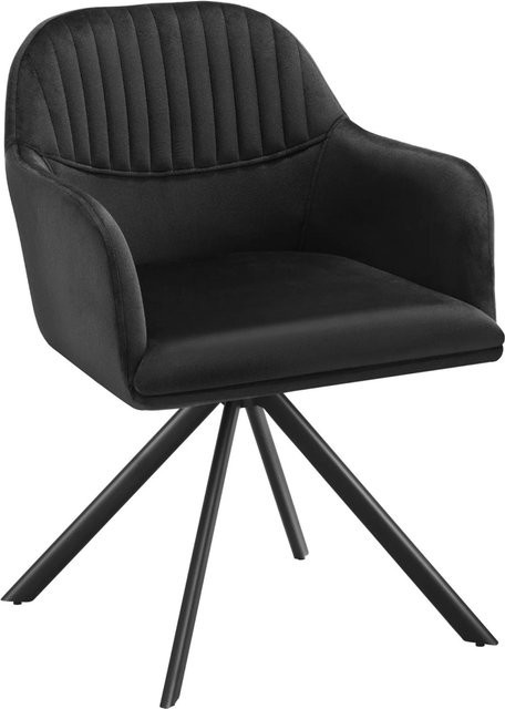 tectake Samt-Drehstuhl Lona Schwarz, gepolstert, 360 Grad drehbar, B/T/H: 56 x 59 x 81 cm - Bild 2
