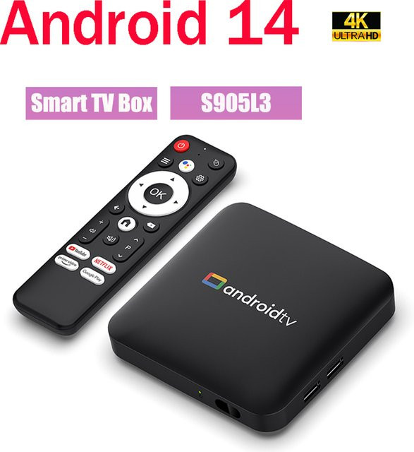 H96 MAX Smart Android TV-Box mit Android 14, 4K UHD, Dual-Band WLAN 2,4G/5G und Sprachfernbedienung, Schwarz - Bild 1