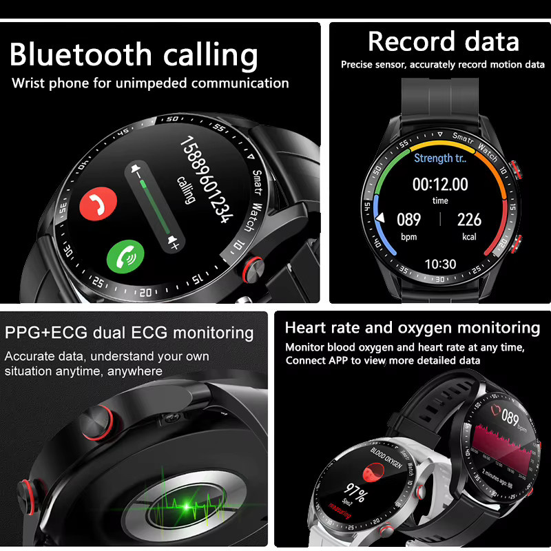 ChiBear Smartwatch für Männer mit EKG, PPG Gesundheitsüberwachung, Bluetooth-Anruf und Musik-Player, wasserdicht, Grau - Bild 2