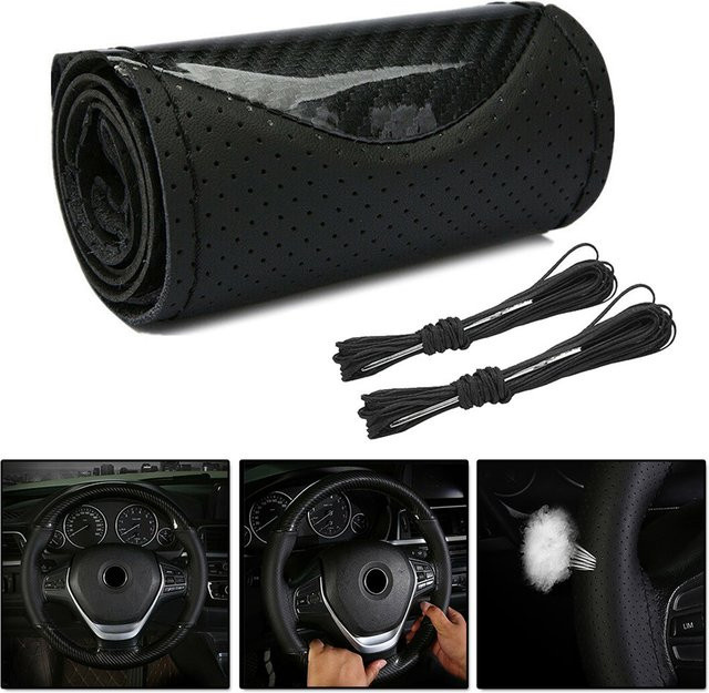 NIGHTKIST Carbon Faser Lenkrad Abdeckung mit Nadeln und Gewinde in Schwarz für 38 cm Lenkräder DIY Sport Lenkrad Geflecht Set - Bild 1