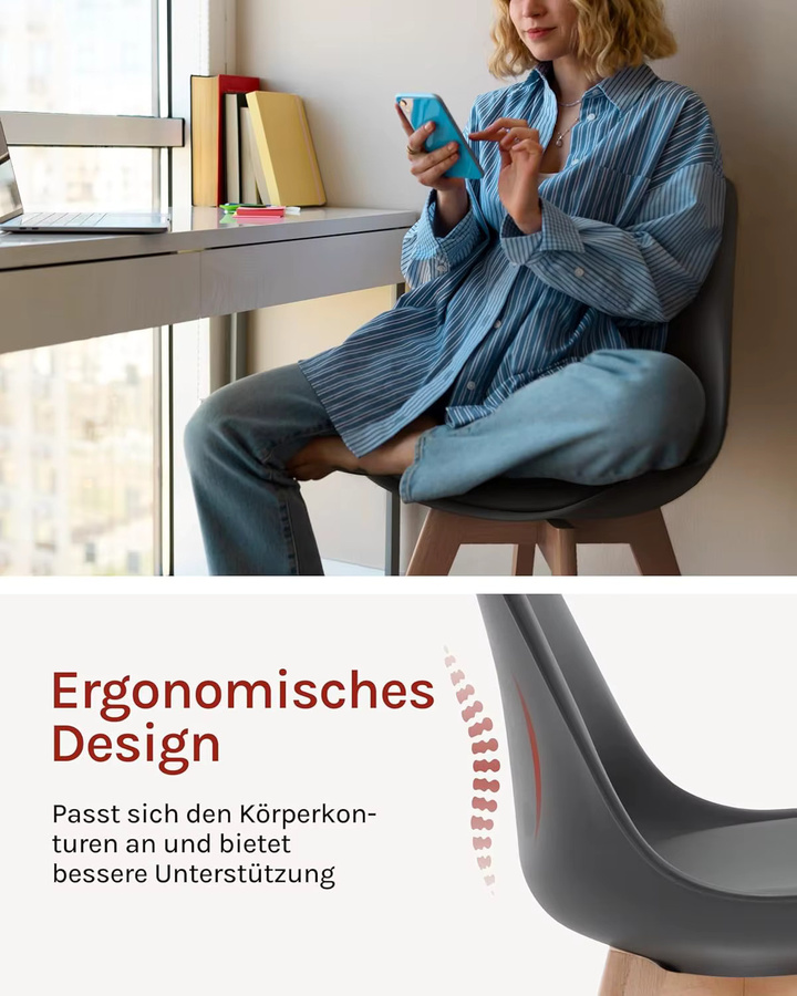 4-teiliges Set WOLTU Küchen- und Esszimmerstühle im Retro-Stil mit gepolsterten Sitzkissen in Schwarz oder Weiß - Bild 2
