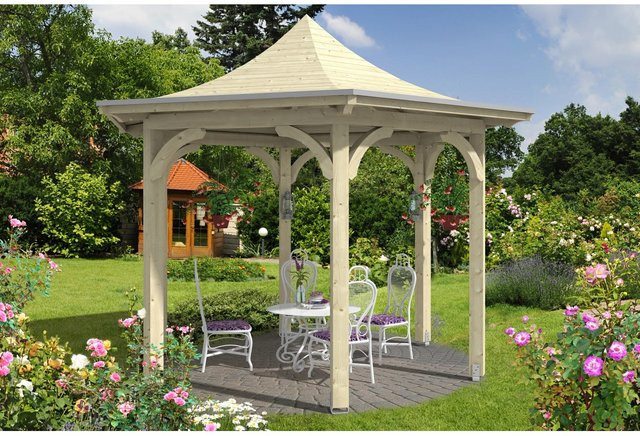 Skan Holz Pavillon Versailles aus Leimholz Fichte in Beige mit Zeltdach B/H/T: 418 x 332 x 360 cm - Bild 1