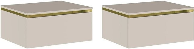 Nachttisch VUKIA beige mit Goldakzenten wandmontiert Breite: 48,5 cm - Bild 1