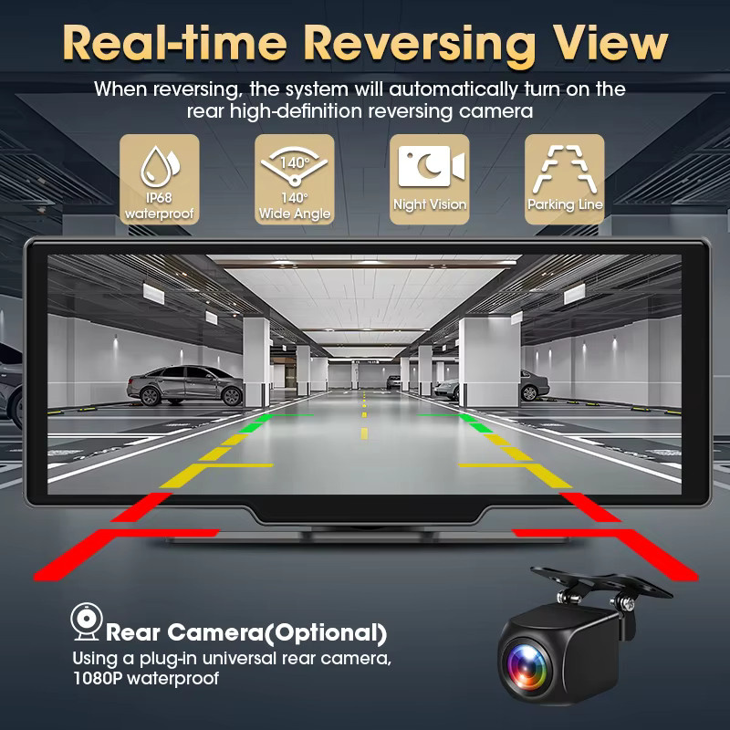 Srnubi Dash Cam Rückspiegel mit 10,26 Zoll Display, 4K DVR Navigation Player mit Wireless CarPlay & Android Auto, Dual Len Recorder, WIFI 5.0 & Bluetooth, Schwarz - Bild 5
