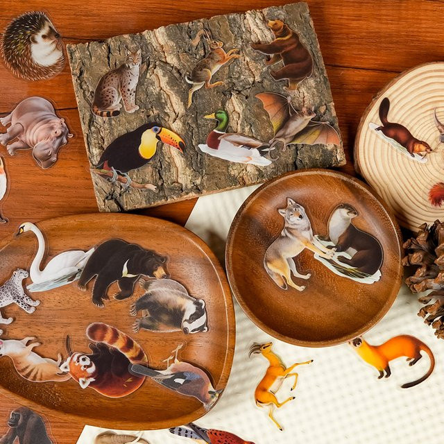 56 Stück realistische Waldtier Aufkleber aus transparentem PET mit HD-Muster von LanLanStickersWorld Store für Kinderhandwerk, Mehrfarbig - Bild 1