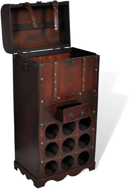vidaXL Holz-Flaschenregal in Braun mit Aufbewahrungstruhe für 9 Flaschen - Bild 1