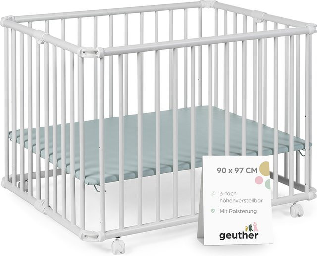 Geuther Laufgitter Lucilee aus Buchenholz in Weiß, faltbar und mobil auf Rollen, B/T/H: 76 x 97 x 90 cm - Bild 1