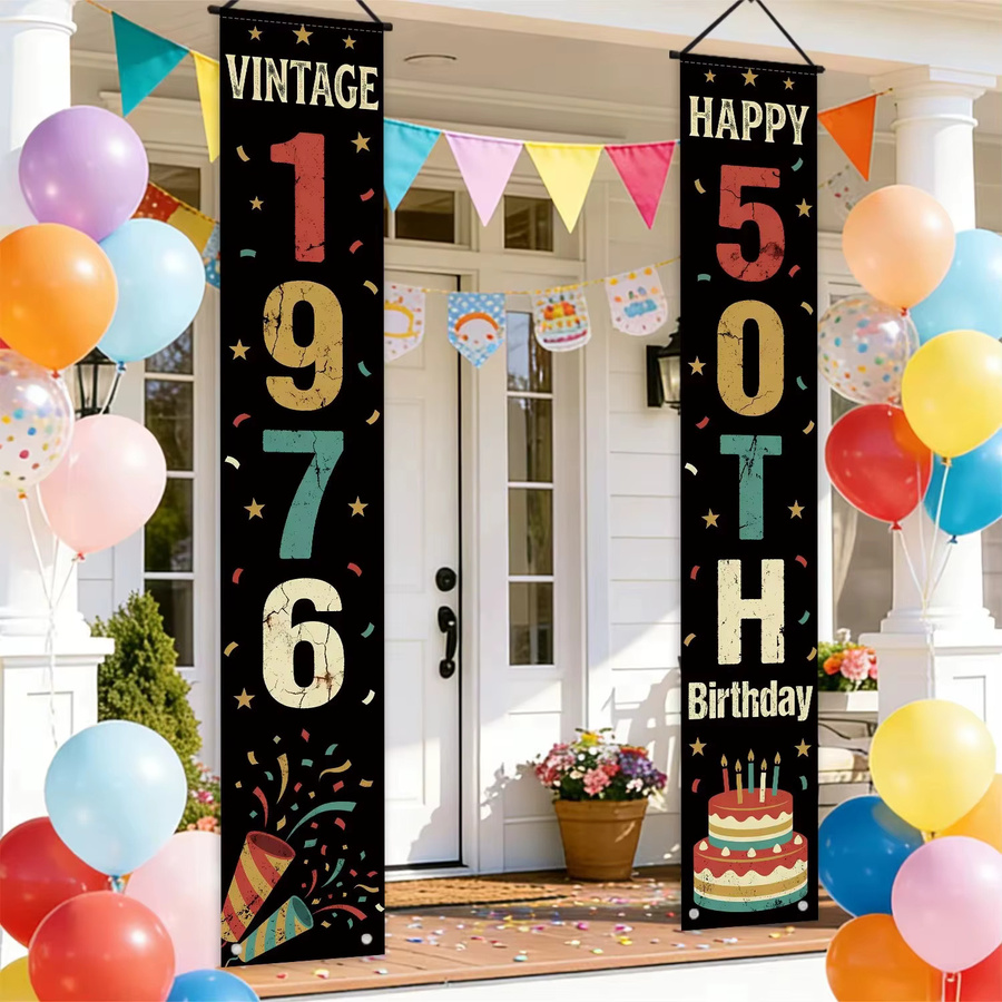 OURFETE Retro-Türbanner zum 50. Geburtstag Vintage 1976 Happy 50th Veranda-Dekoration Schwarz B/H: 180 x 30 cm - Bild 3