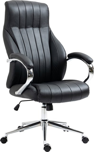 CLP Bürostuhl ergonomisch Wigan Chefsessel mit Echtleder-Akzenten in Schwarz mit Wippfunktion und Armlehnen - Bild 1